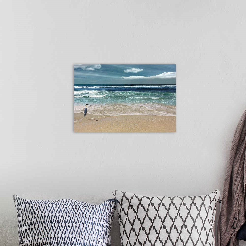 The Solitary Watcher: A Serene Coastal Beach Wall Art for Your Home