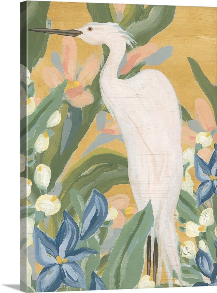 Golden Heron: A Tropical Animal Bathroom Wall Art Print
