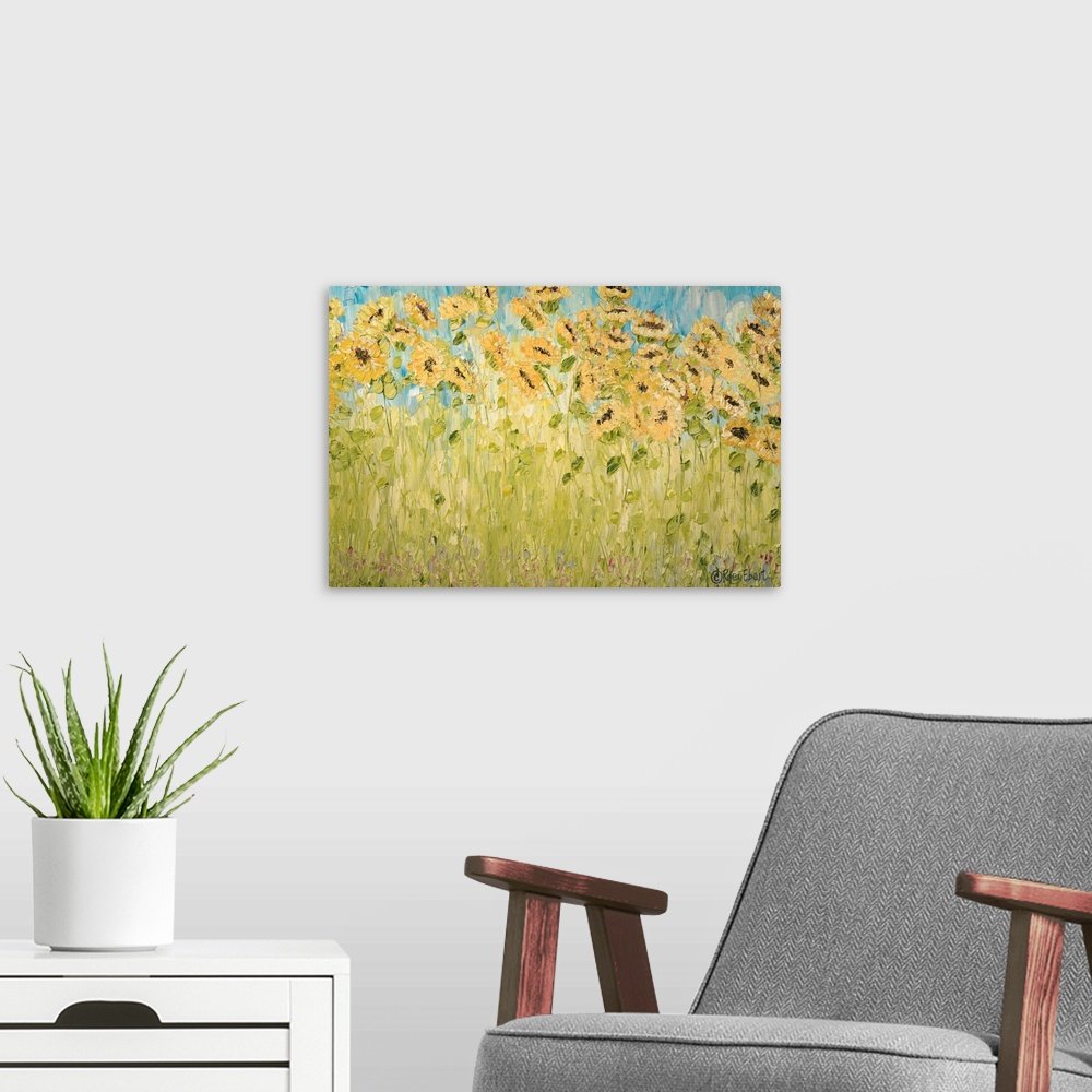 Sunflower Breeze: A Light Impressionist Flower Canvas Painting