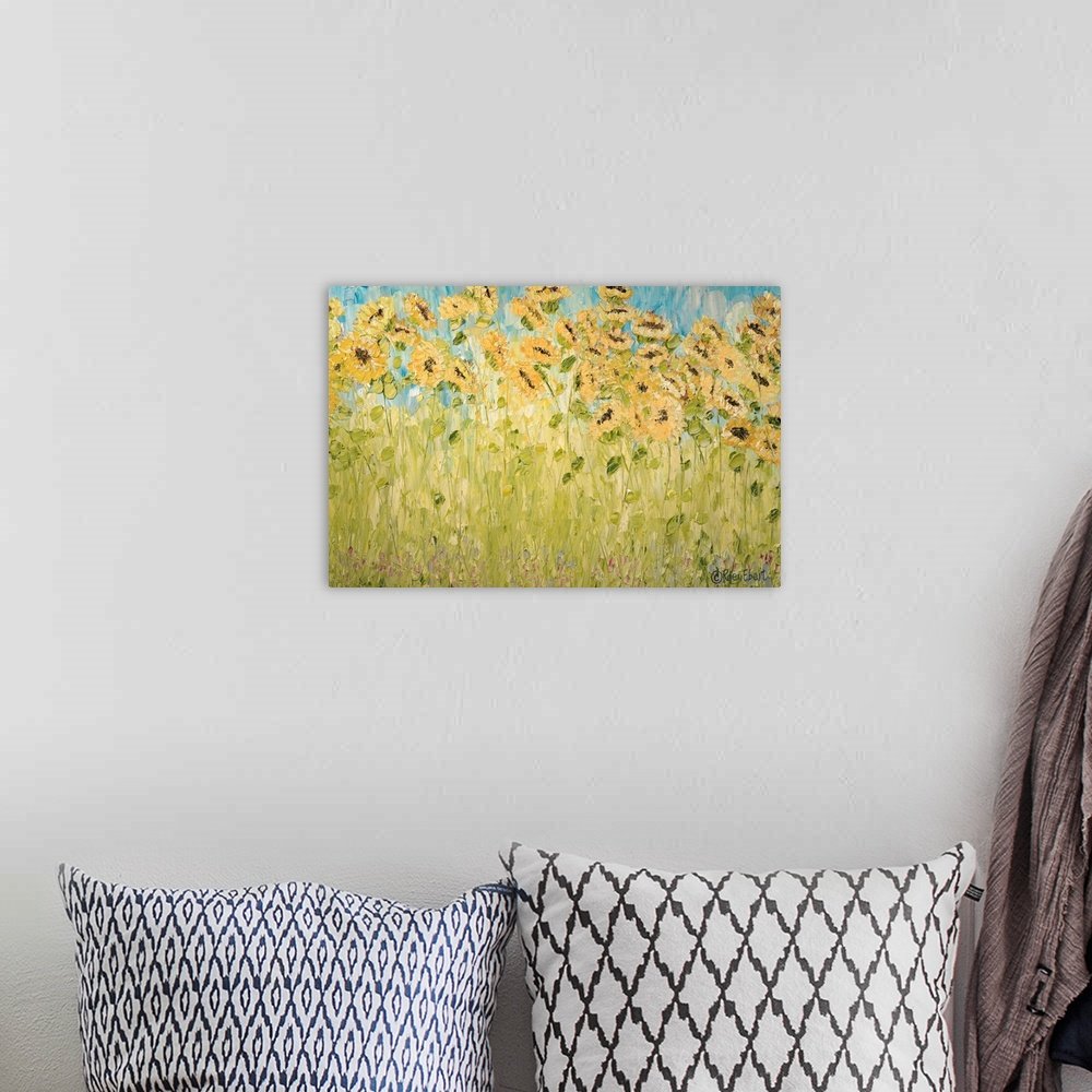Sunflower Breeze: A Light Impressionist Flower Canvas Painting