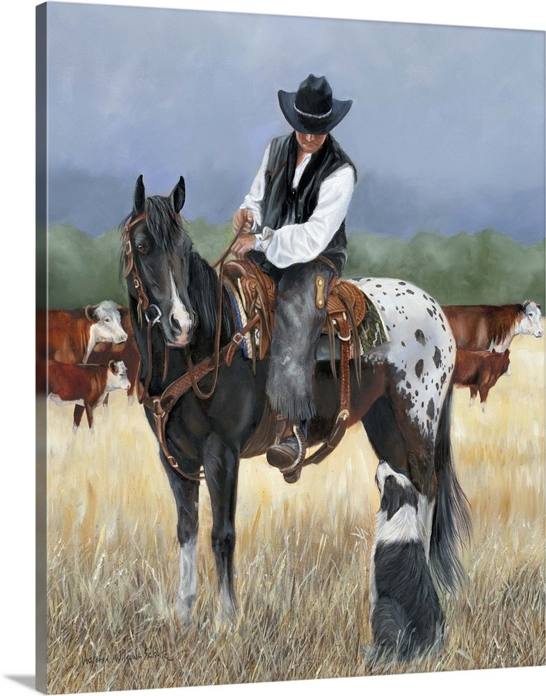 Partners on the Prairie: A Classic Rustic Western Horse Canvas Painting