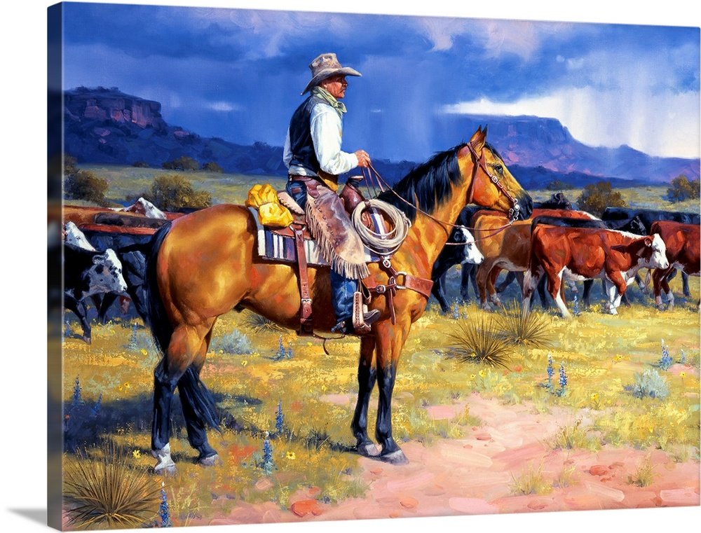Before the Storm: A Classic Rustic Western Horse Canvas Painting