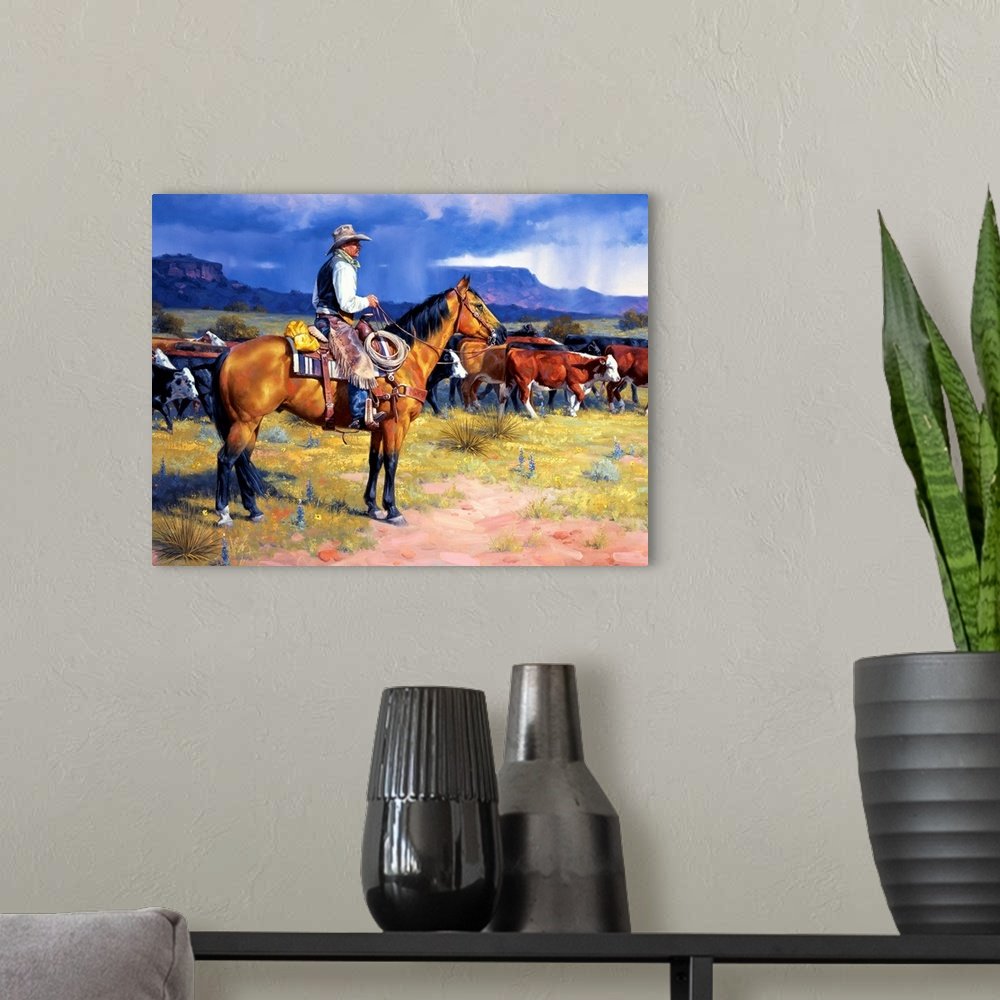 Before the Storm: A Classic Rustic Western Horse Canvas Painting