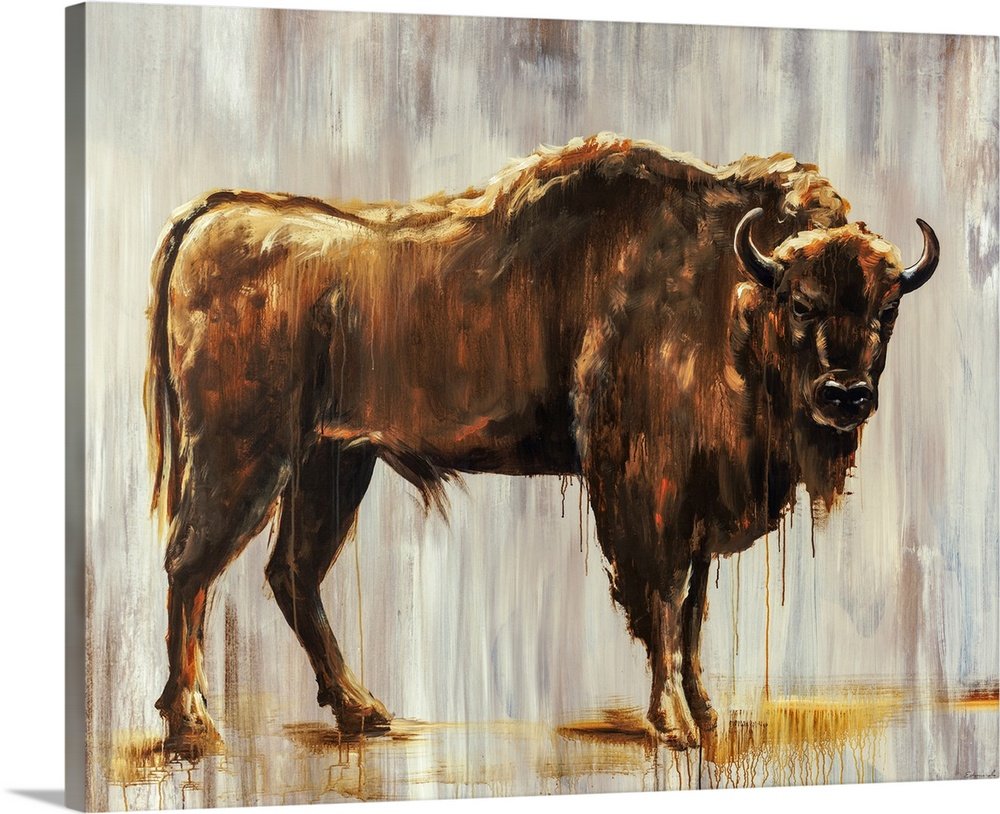Sentinel of the Plains: A Majestic Rustic Bison Canvas Painting