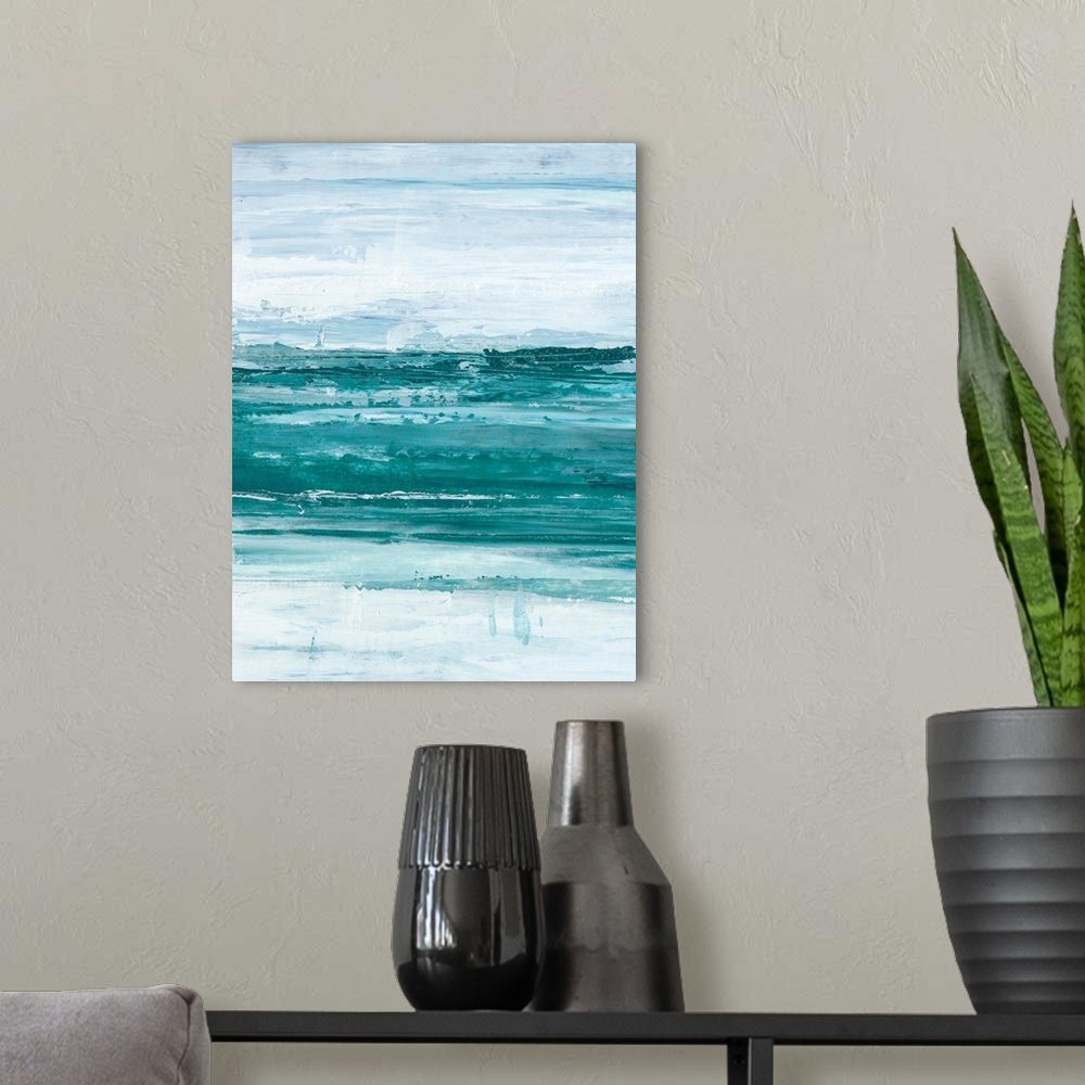 Teal Horizon: A Refreshing Abstract Landscape Canvas Painting