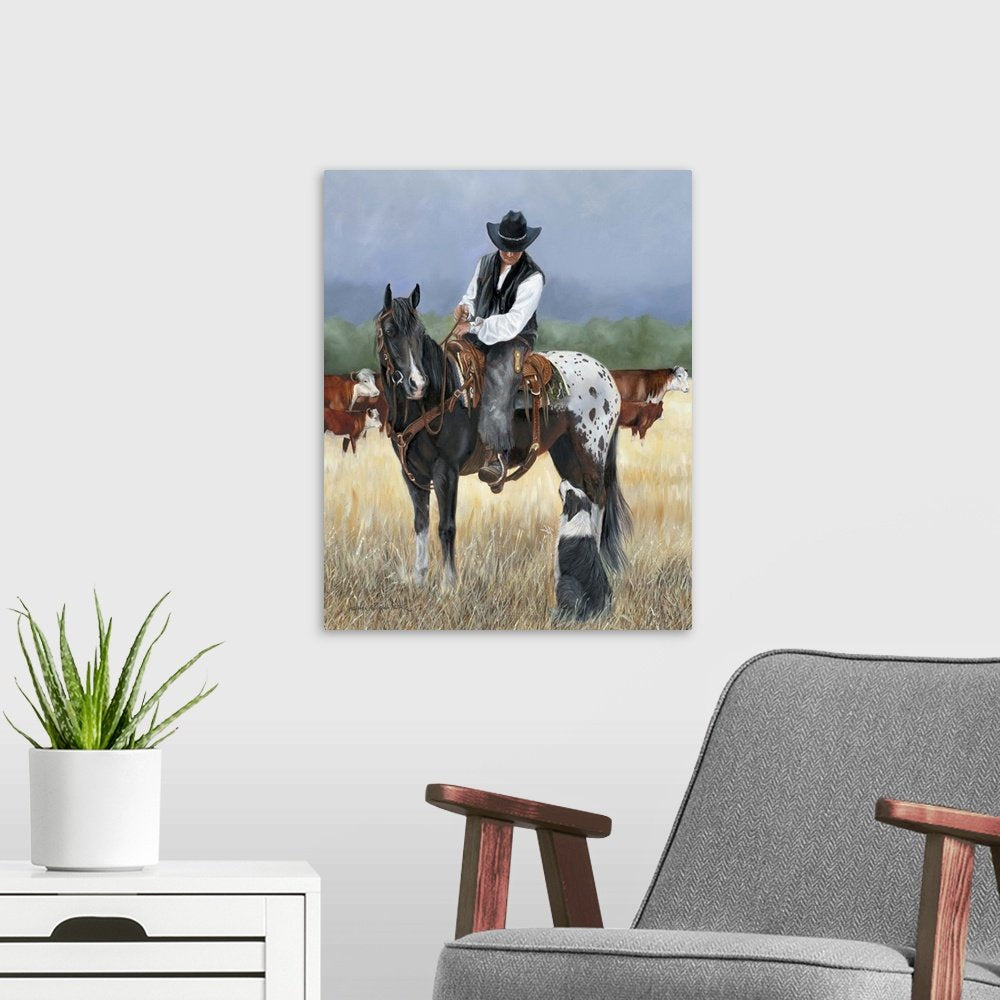 Partners on the Prairie: A Classic Rustic Western Horse Canvas Painting