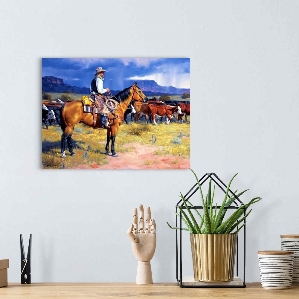 Before the Storm: A Classic Rustic Western Horse Canvas Painting