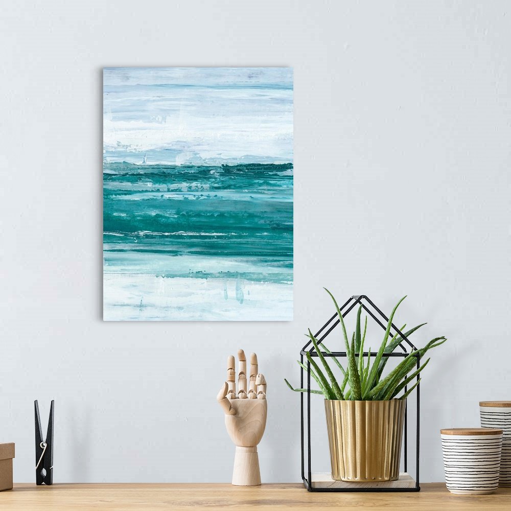 Teal Horizon: A Refreshing Abstract Landscape Canvas Painting