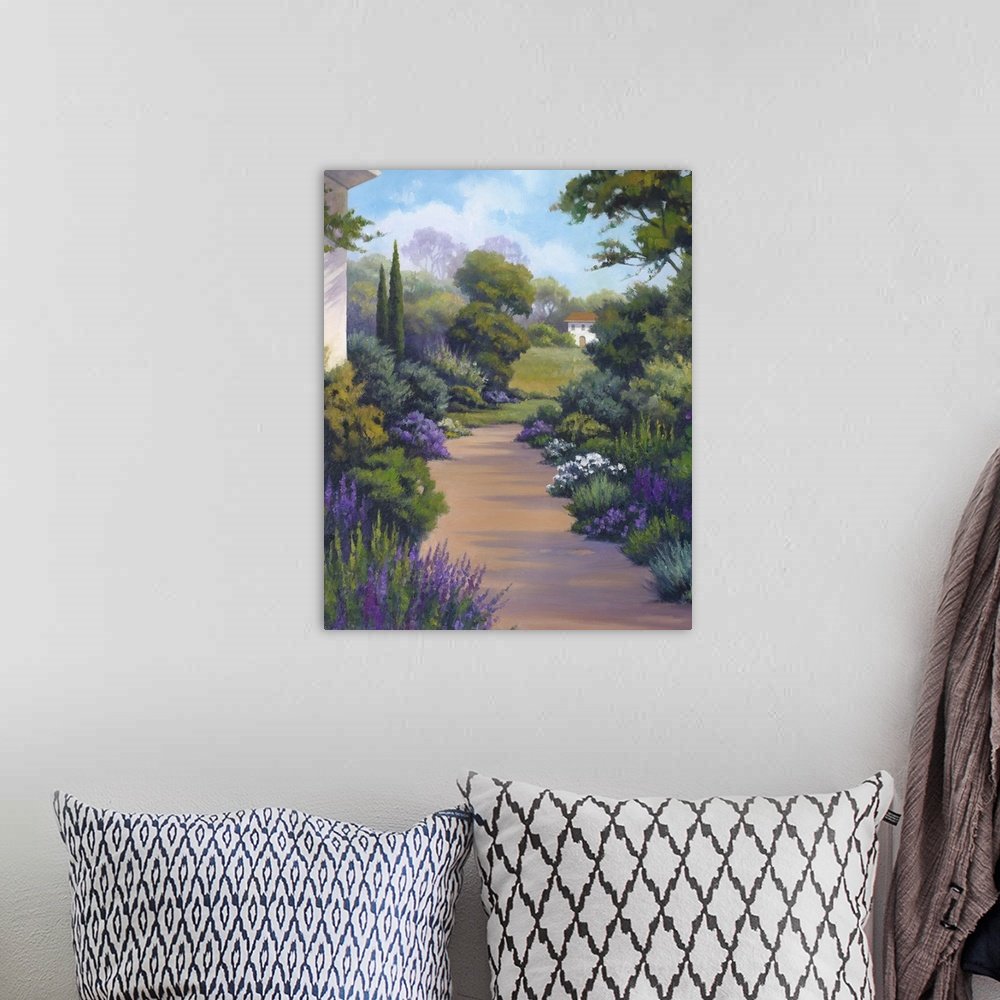 Garden Sanctuary: A Rustic Lavender Canvas Painting of a Country Path