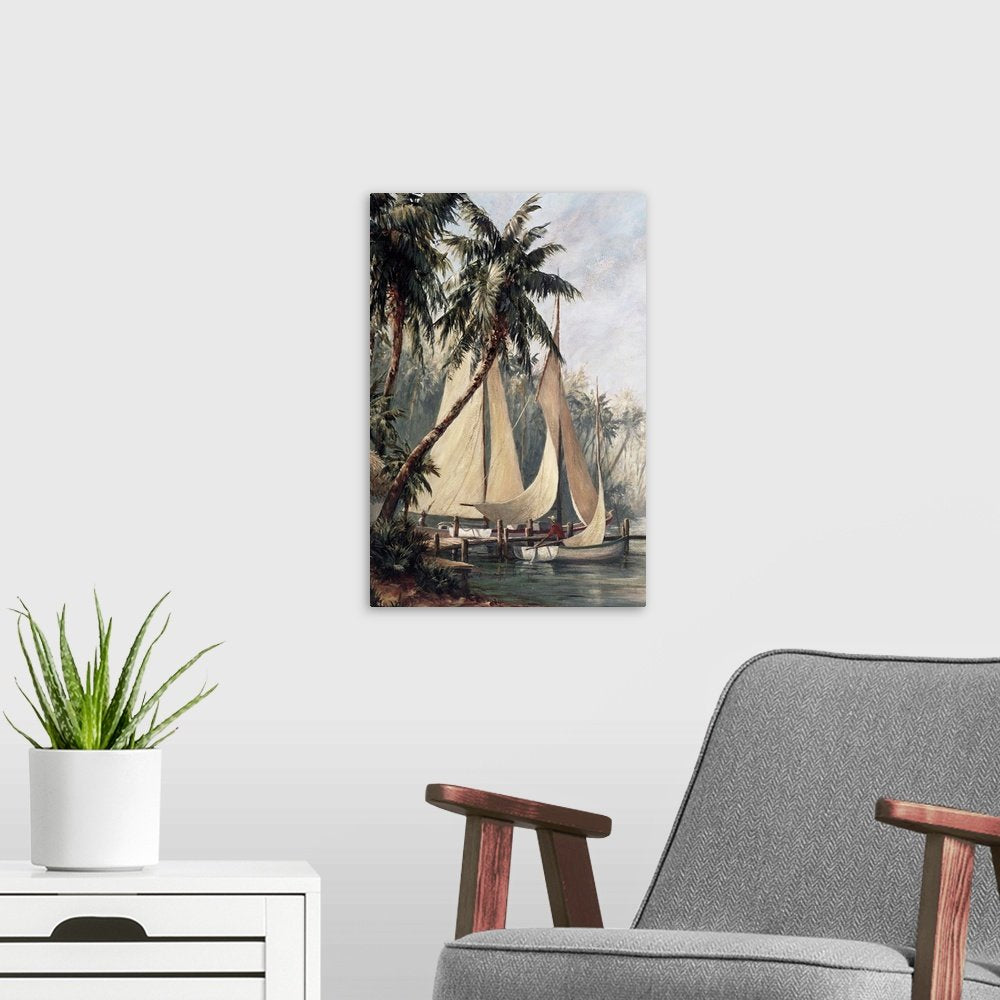 Tropical Haven: A Classic Vintage Nautical Canvas Painting