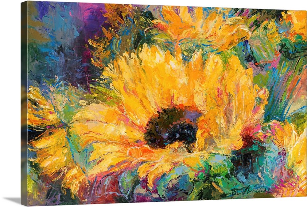 Sunburst Joy: A Vibrant Abstract Floral Canvas Painting of Sunflowers