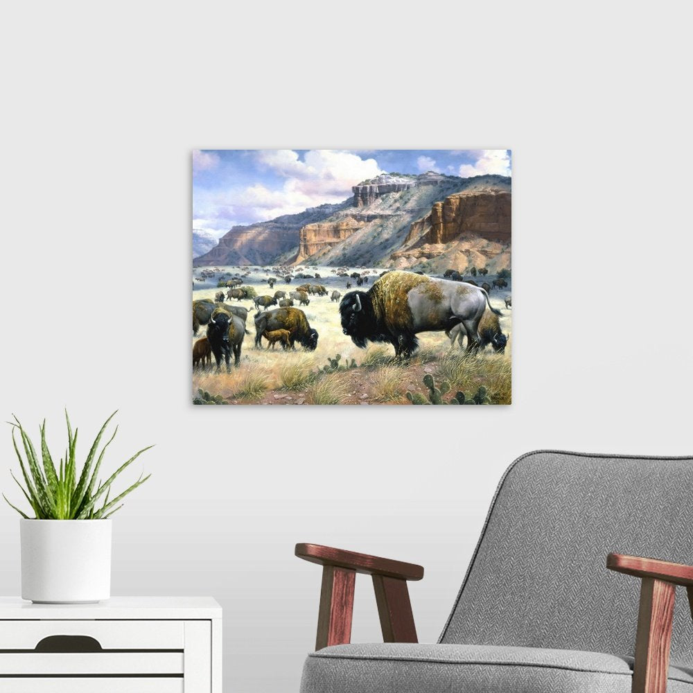 Spirit of the Canyon: A Majestic Rustic Bison Canvas Painting
