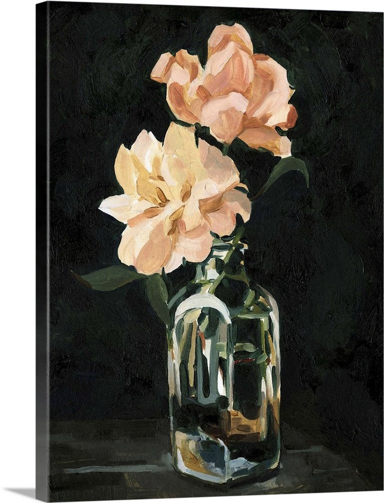 Midnight Blooms: A Classy Floral Still Life for Bathroom Wall Art