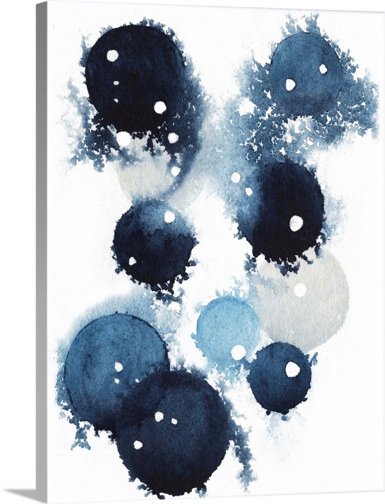 Indigo Spheres: An Abstract Navy Blue Bathroom Wall Art Print