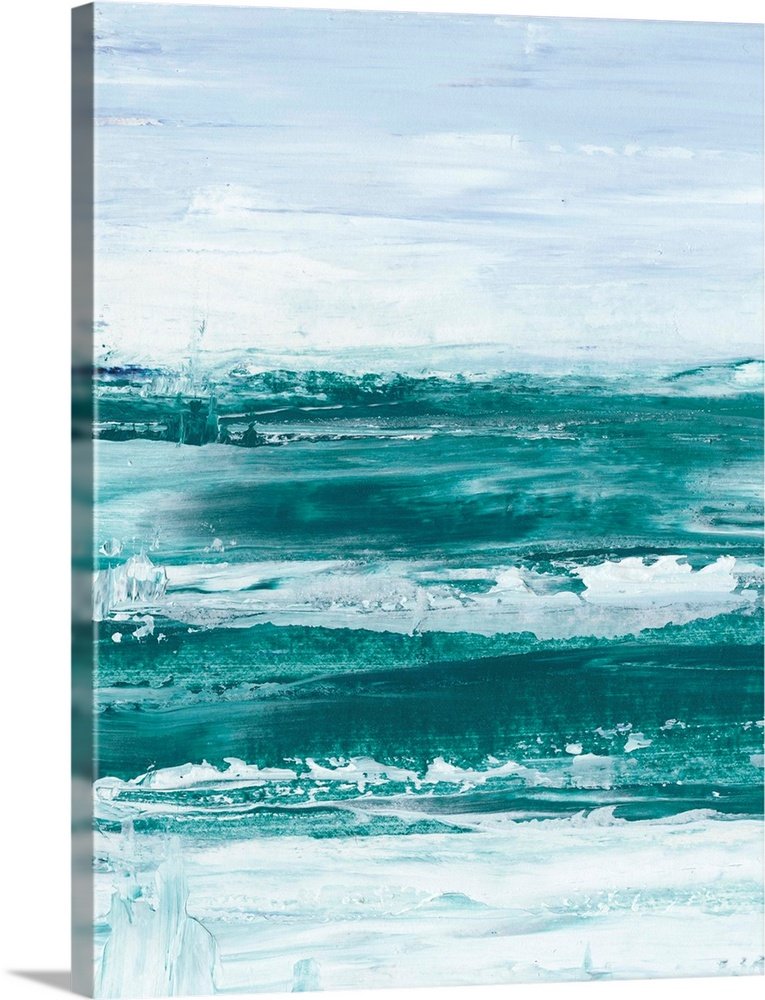 Teal Horizon: A Modern Abstract Coastal Beach Scene Wall Art