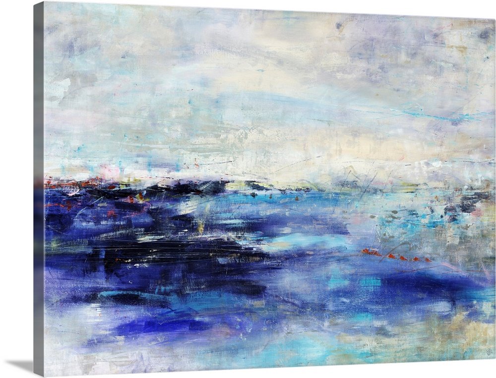 Indigo Depths: A Moody Abstract Seascape Canvas Painting for Your Wall
