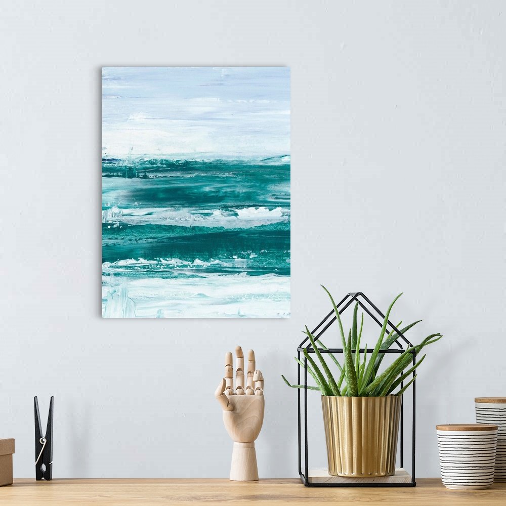 Teal Horizon: A Modern Abstract Coastal Beach Scene Wall Art