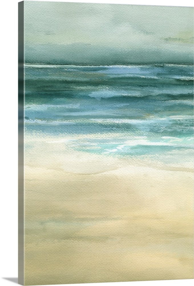 Tidal Whisper: A Serene Abstract Beach Watercolor Canvas Painting