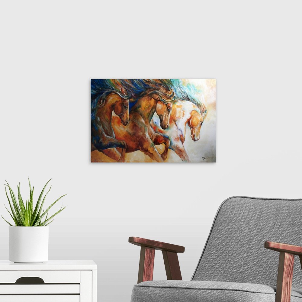 Abstract Horse Wall Art - Untamed Harmony Large Canvas Painting