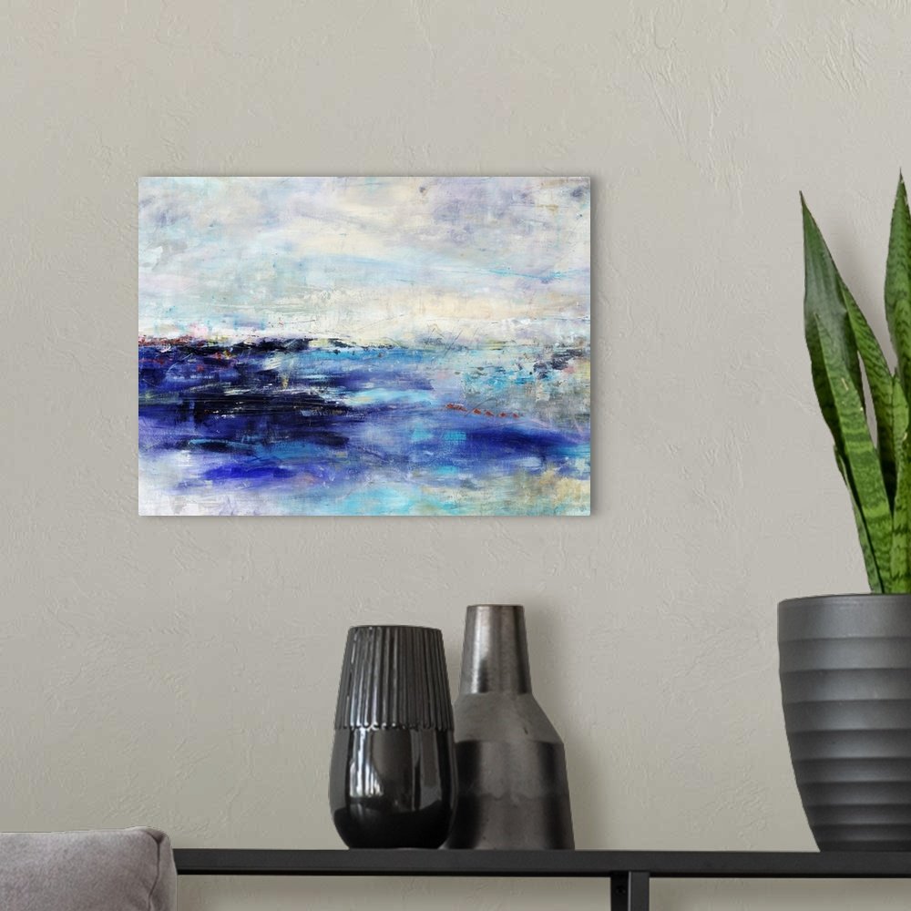 Indigo Depths: A Moody Abstract Seascape Canvas Painting for Your Wall