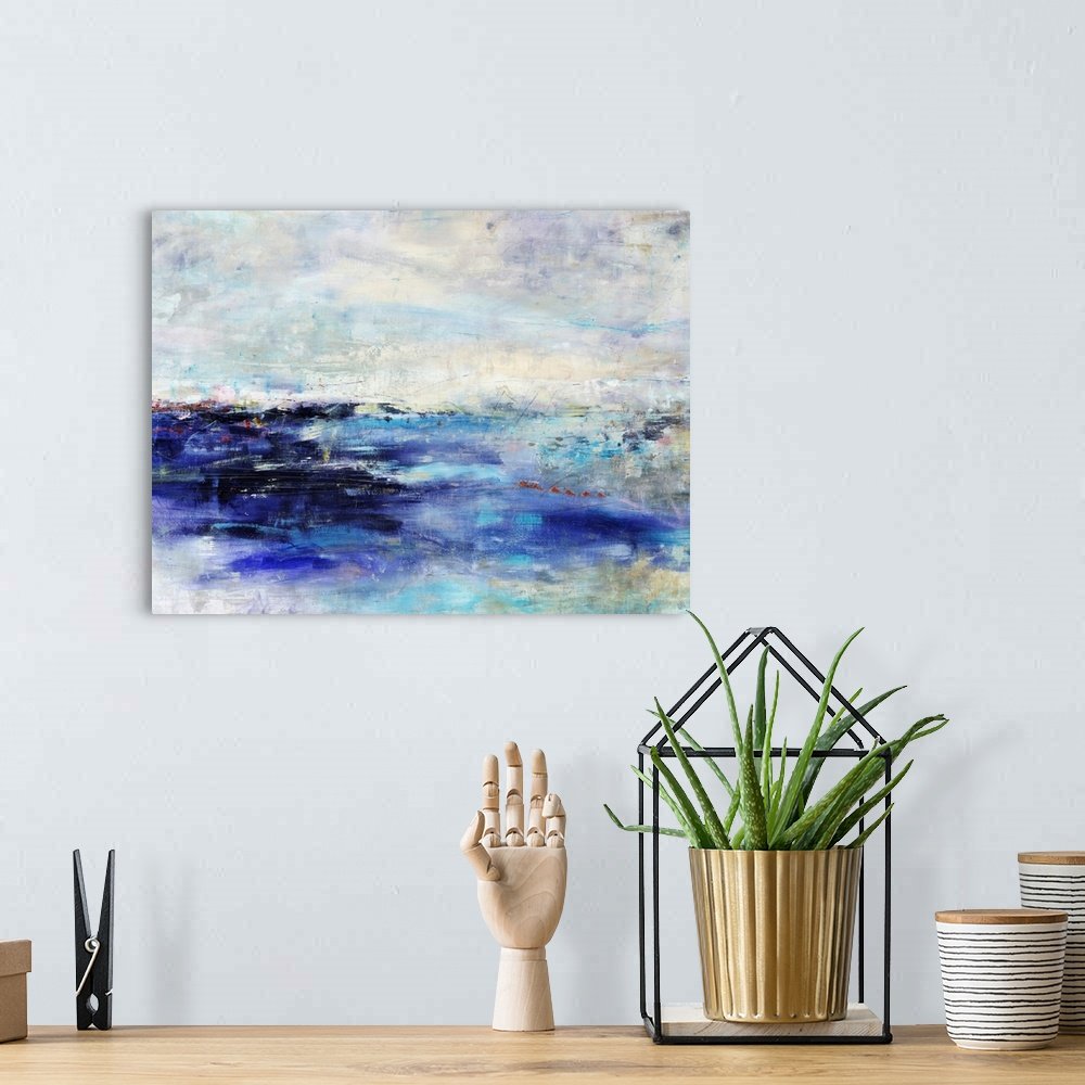 Indigo Depths: A Moody Abstract Seascape Canvas Painting for Your Wall