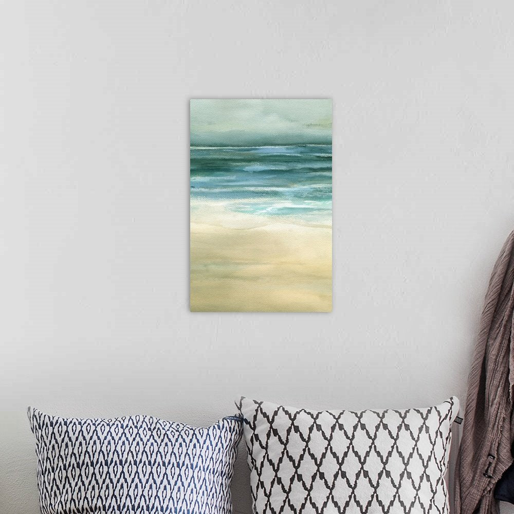 Tidal Whisper: A Serene Abstract Beach Watercolor Canvas Painting
