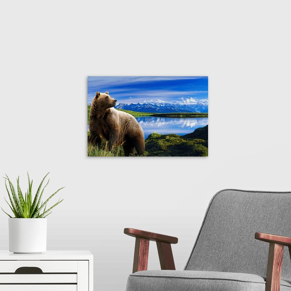 Mountain Majesty: A Breathtaking Wildlife Bear Wall Art for Your Home