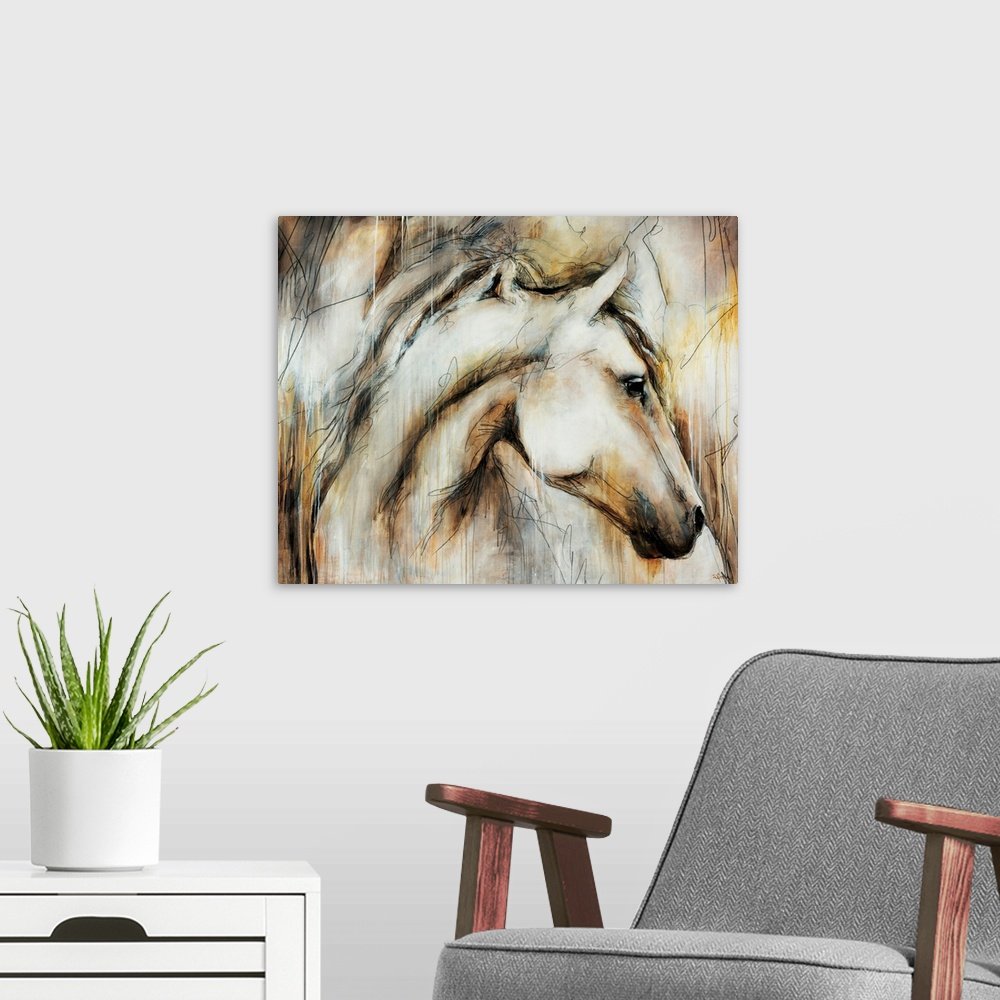 Noble Spirit: A Dynamic Abstract Horse Canvas Painting for Your Home