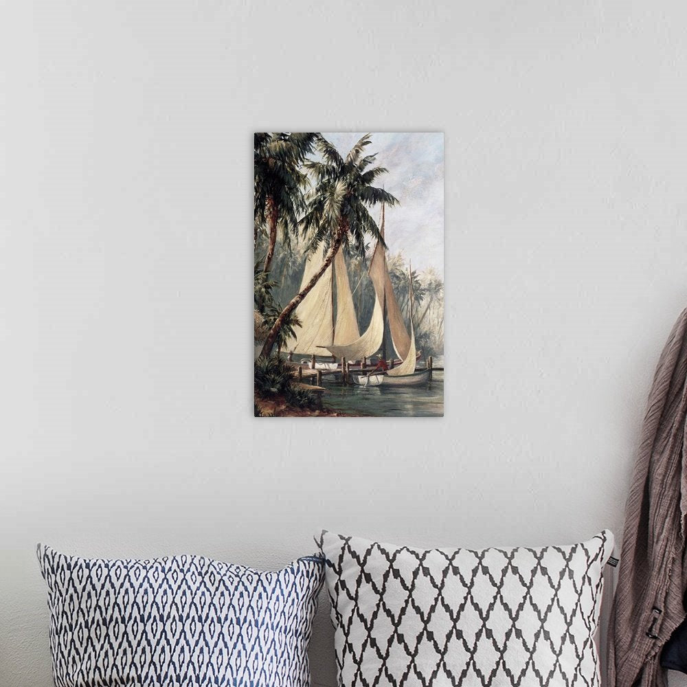 Tropical Haven: A Classic Vintage Nautical Canvas Painting