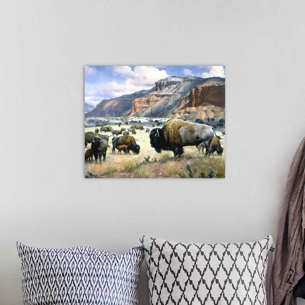 Spirit of the Canyon: A Majestic Rustic Bison Canvas Painting