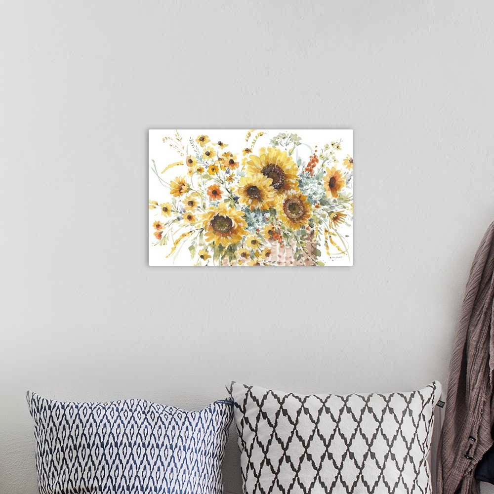 Sunshine Harvest: A Cheerful Farmhouse Flower Canvas Painting