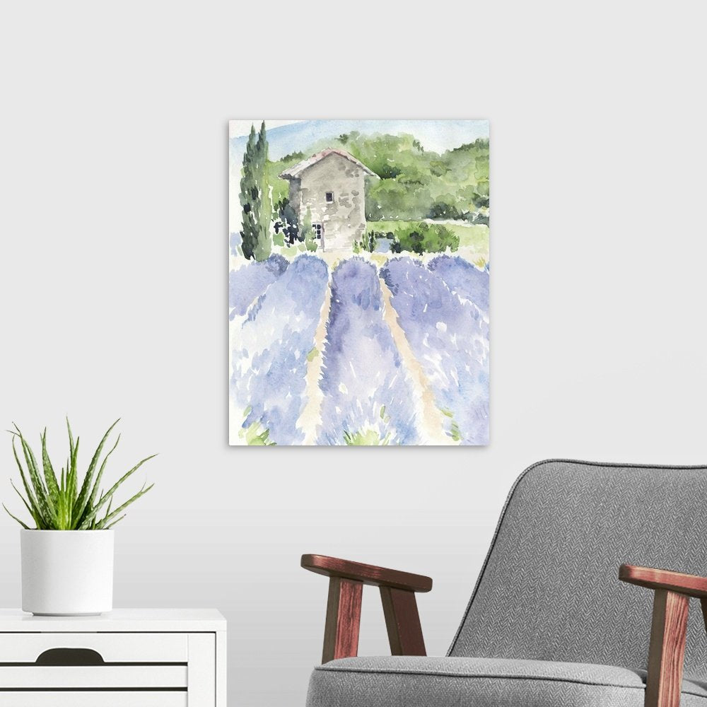 A Provence Daydream: A Rustic Watercolor Lavender Canvas Painting