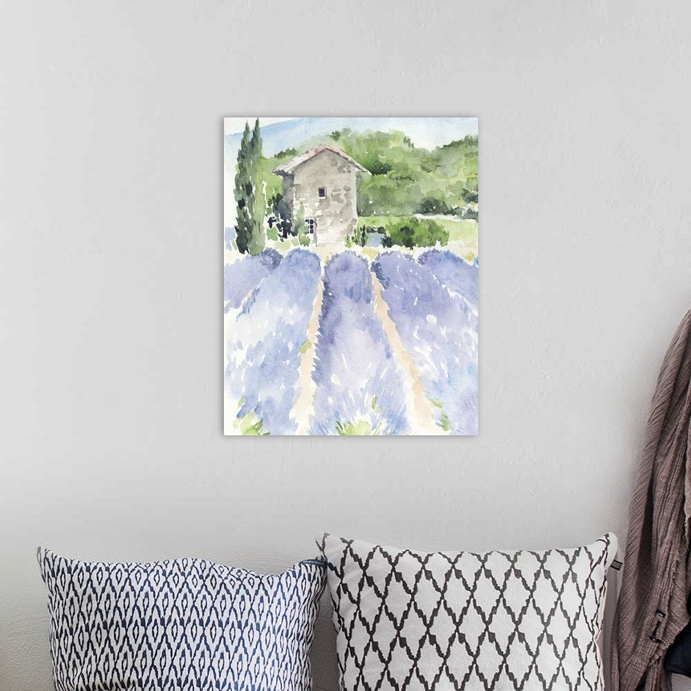 A Provence Daydream: A Rustic Watercolor Lavender Canvas Painting