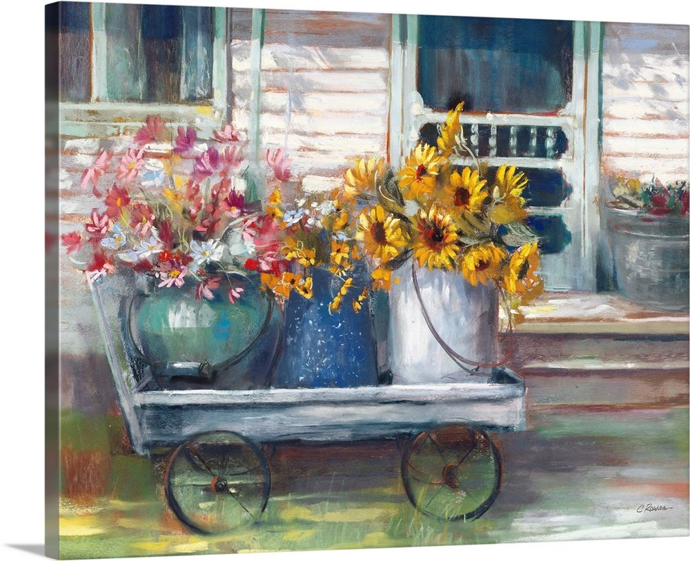 Porch Petals: A Charming Farmhouse Floral Wall Art Painting