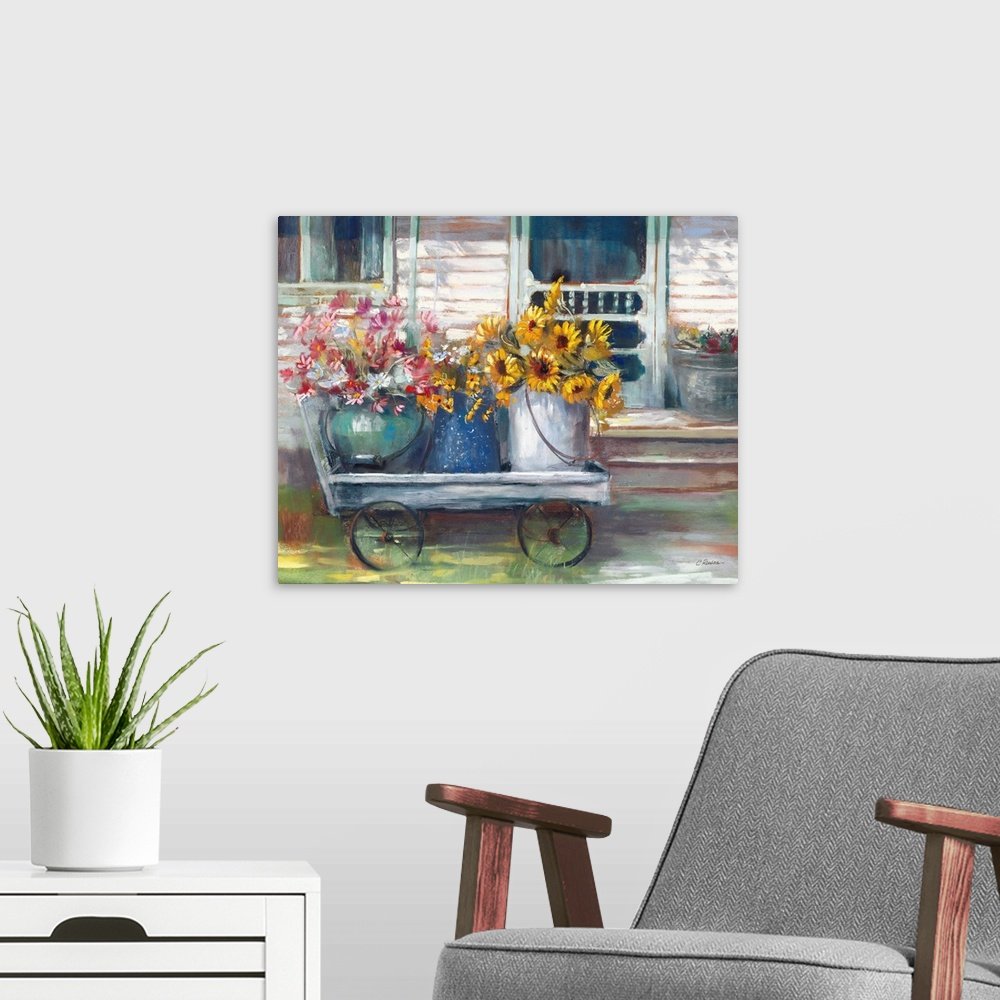 Porch Petals: A Charming Farmhouse Floral Wall Art Painting