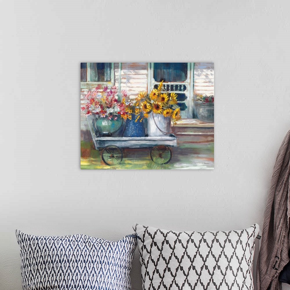 Porch Petals: A Charming Farmhouse Floral Wall Art Painting