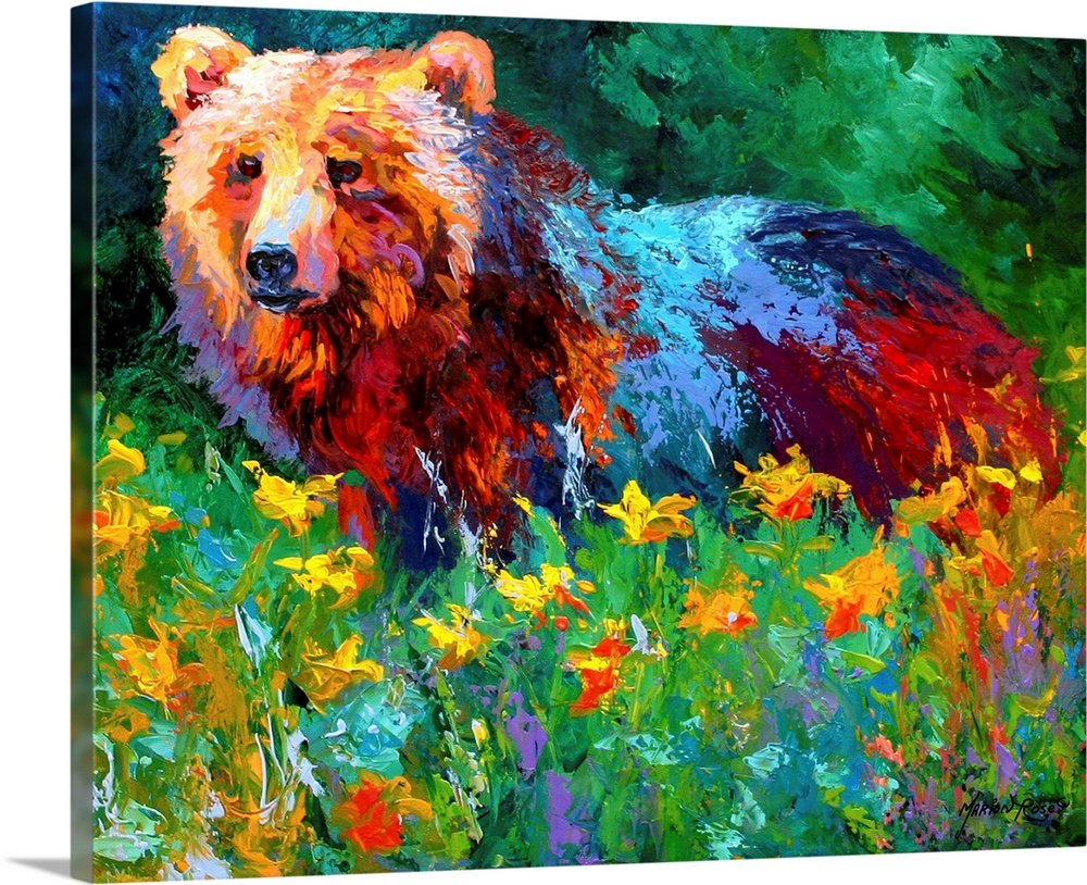 Meadow Monarch: A Vibrant Expressionist Bear Canvas Painting