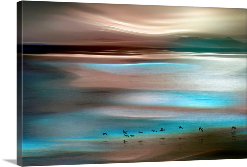 Ethereal Flight: An Abstract Beach Wall Art with Shorebirds