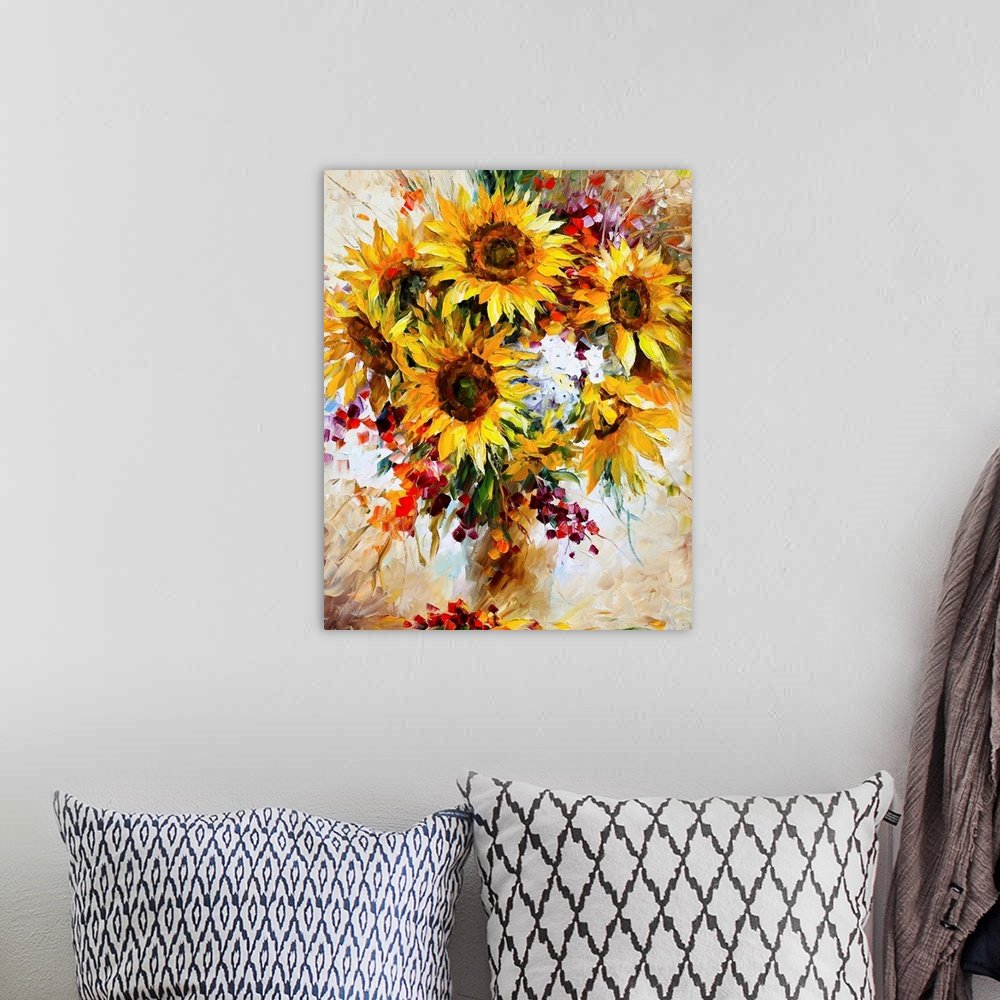 Harvest Radiance: An Impressionist Autumn Flower Canvas Painting