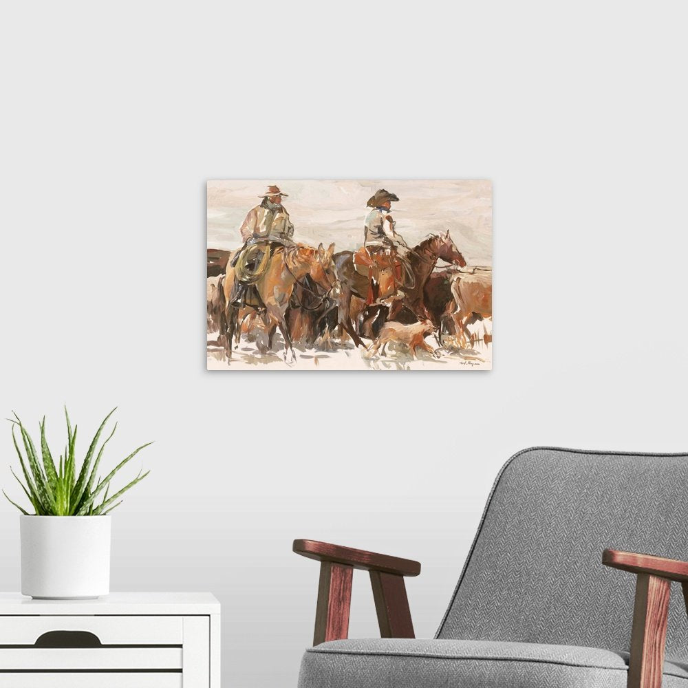 The Winter Drive: A Rugged Rustic Western Horse Canvas Painting