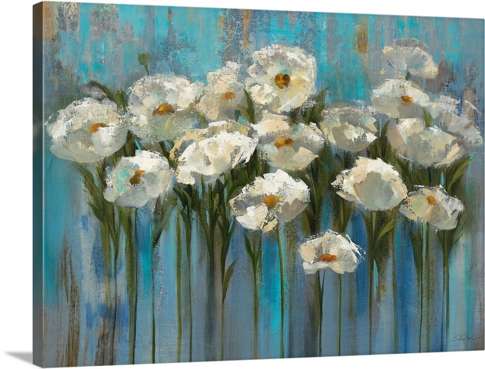 Azure Blooms: A Vibrant Floral Blue Bathroom Wall Art Painting