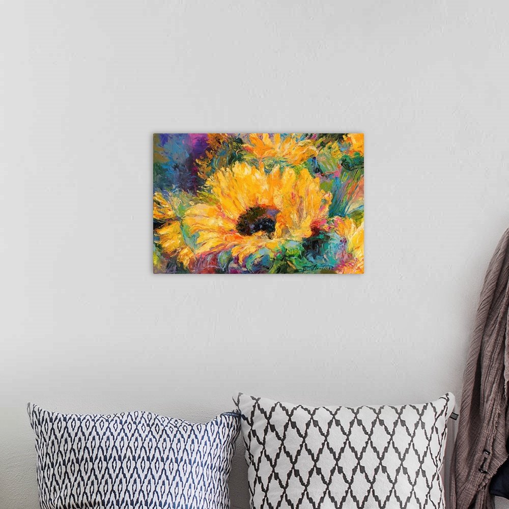 Sunburst Joy: A Vibrant Abstract Floral Canvas Painting of Sunflowers