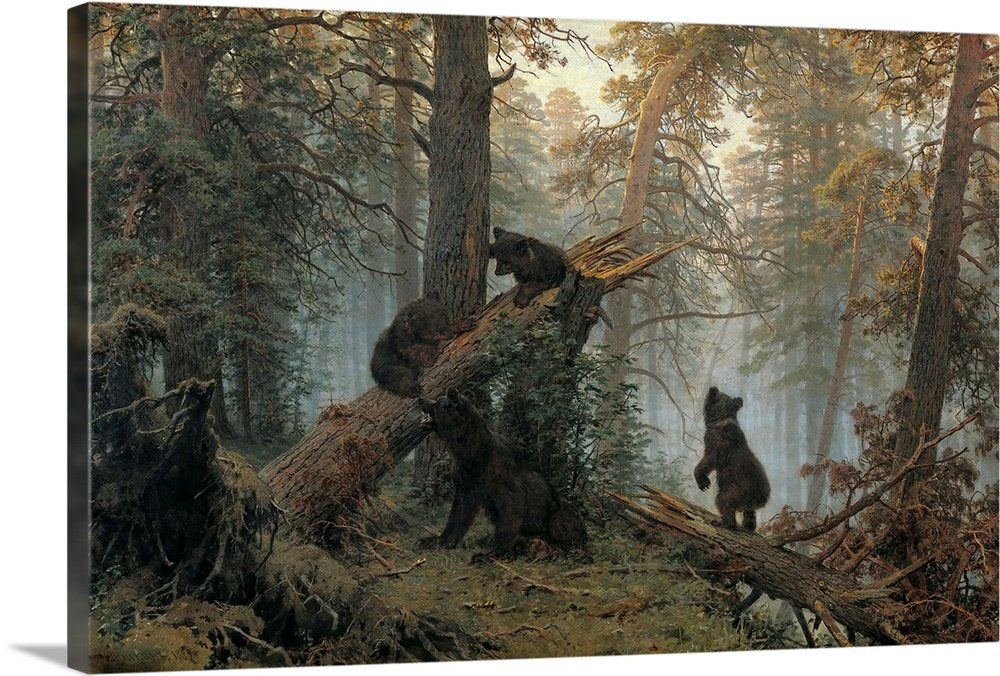 Morning in the Pine Forest: A Famous Vintage Bear Canvas Painting