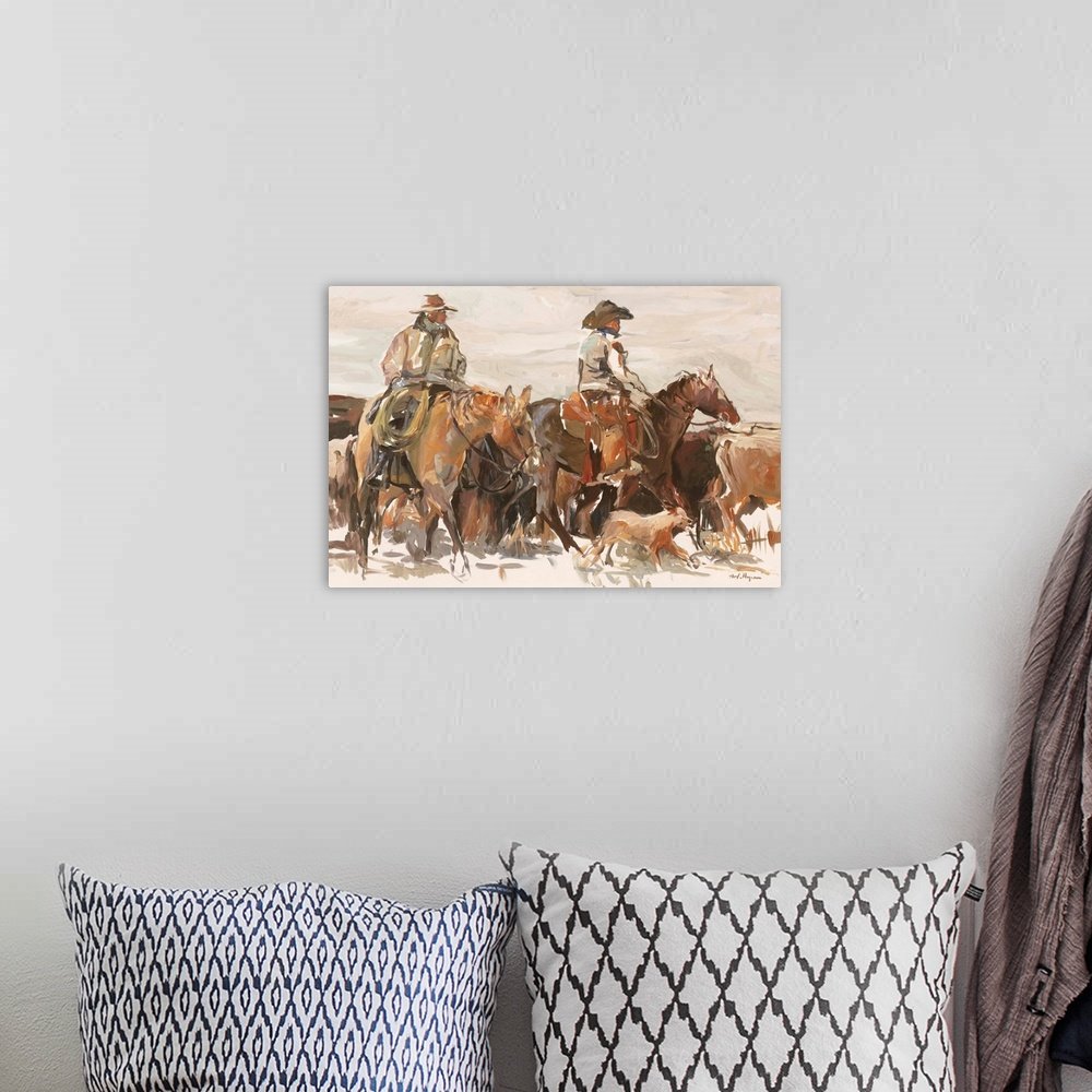 The Winter Drive: A Rugged Rustic Western Horse Canvas Painting