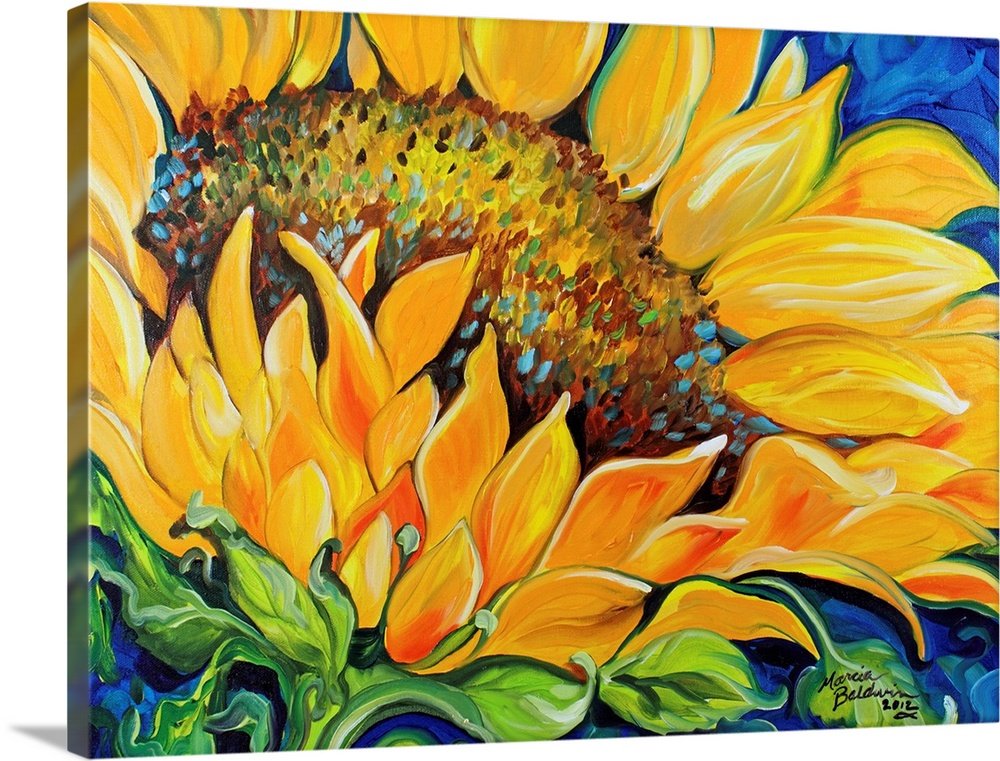 Solar Flare: A Vibrant, Bold Flower Canvas Painting of a Sunflower