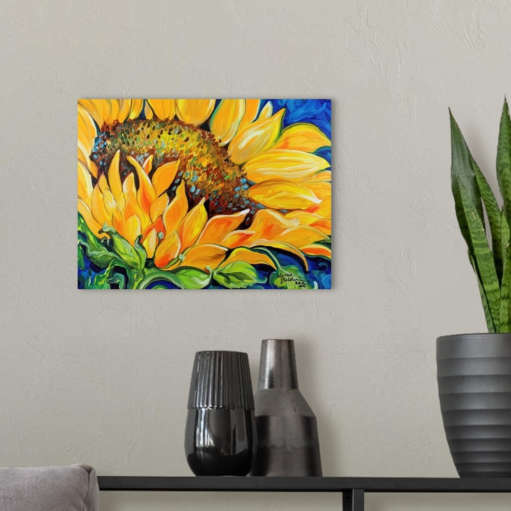 Solar Flare: A Vibrant, Bold Flower Canvas Painting of a Sunflower