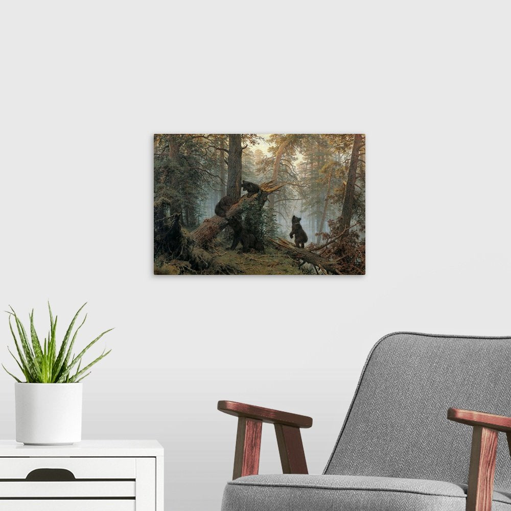 Morning in the Pine Forest: A Famous Vintage Bear Canvas Painting