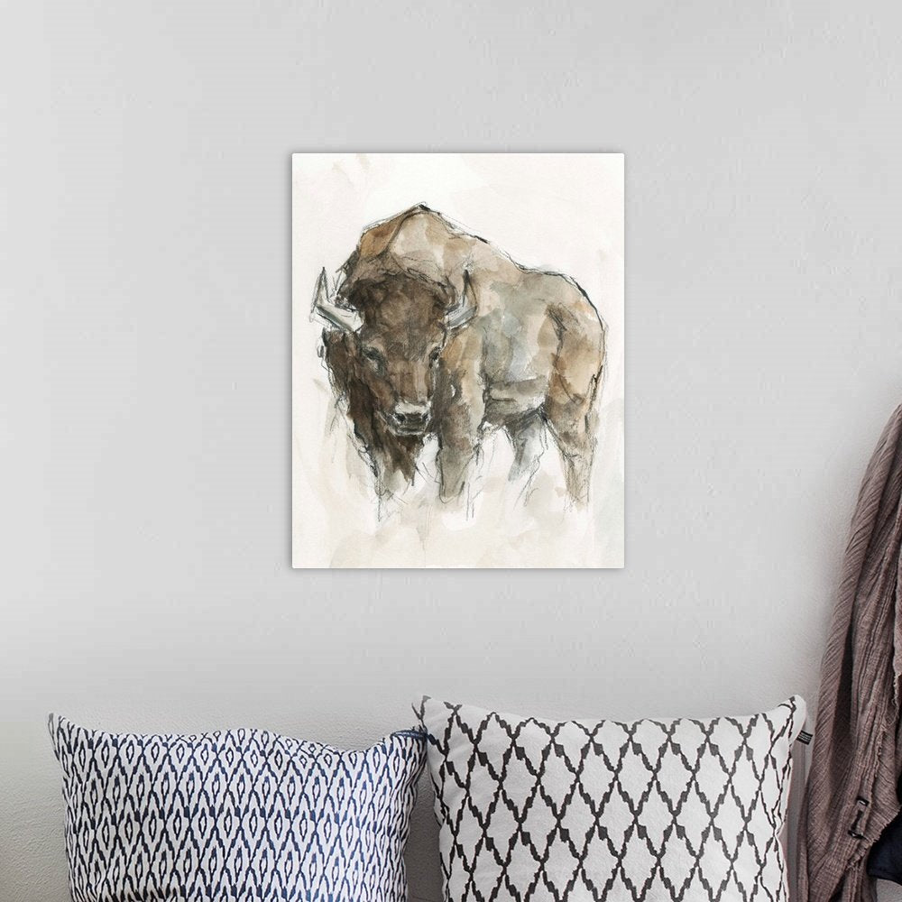 Plains Wanderer: A Minimalist Sketch Bison Wall Art for Modern Homes