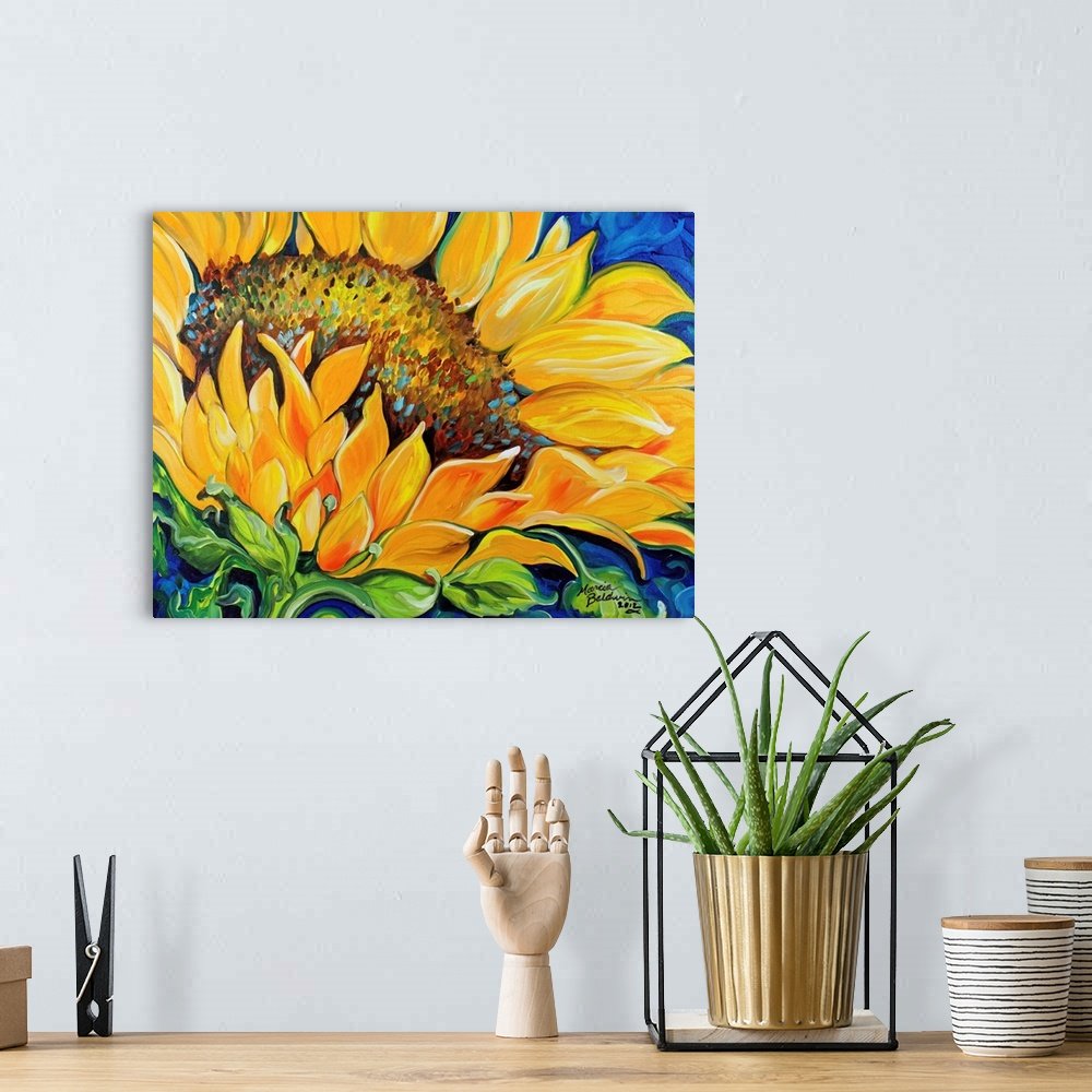Solar Flare: A Vibrant, Bold Flower Canvas Painting of a Sunflower