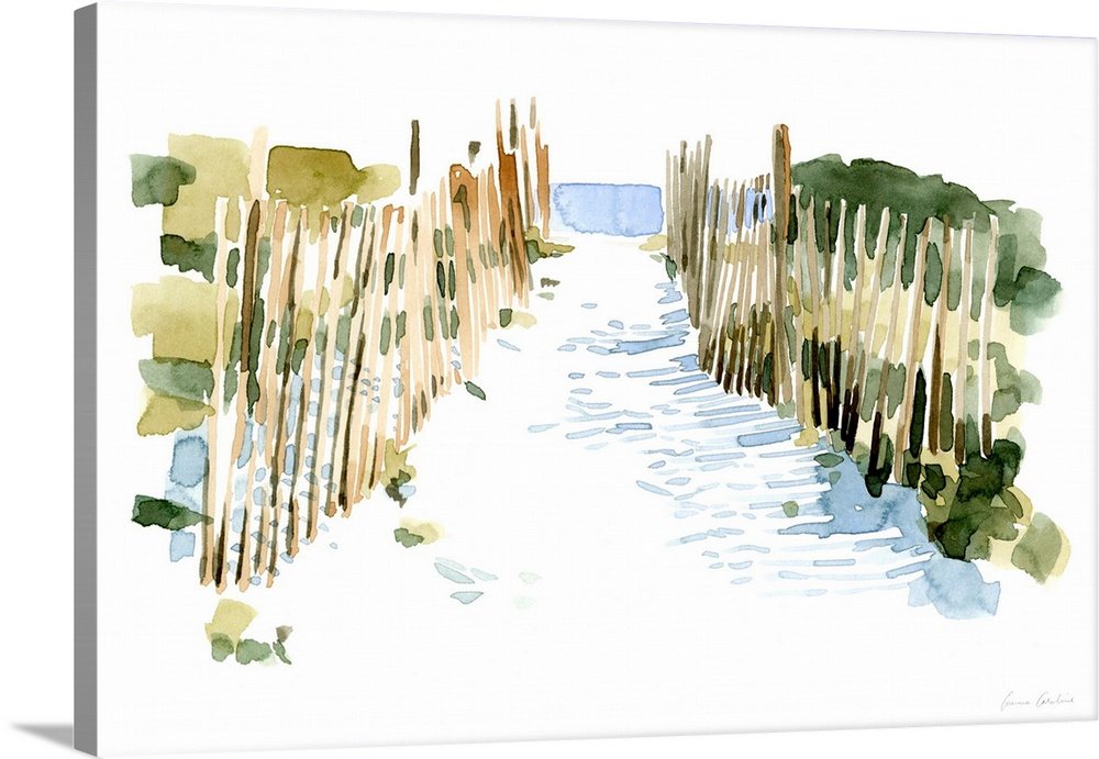 Path to the Sea: A Minimalist Coastal Beach Scene for Bathroom Wall Art